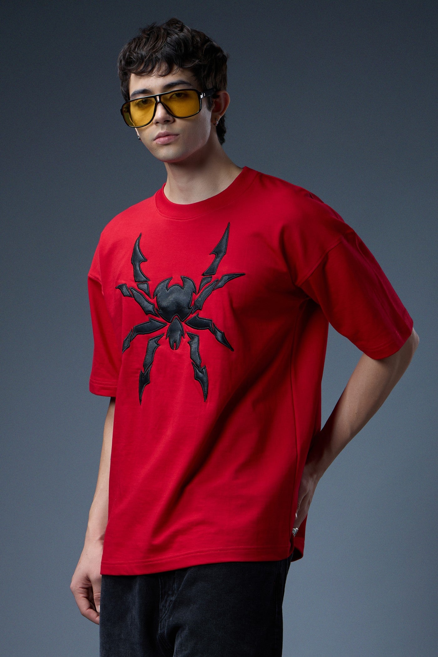 SPIDER EMBROIDERED OVERSIZED T-SHIRT