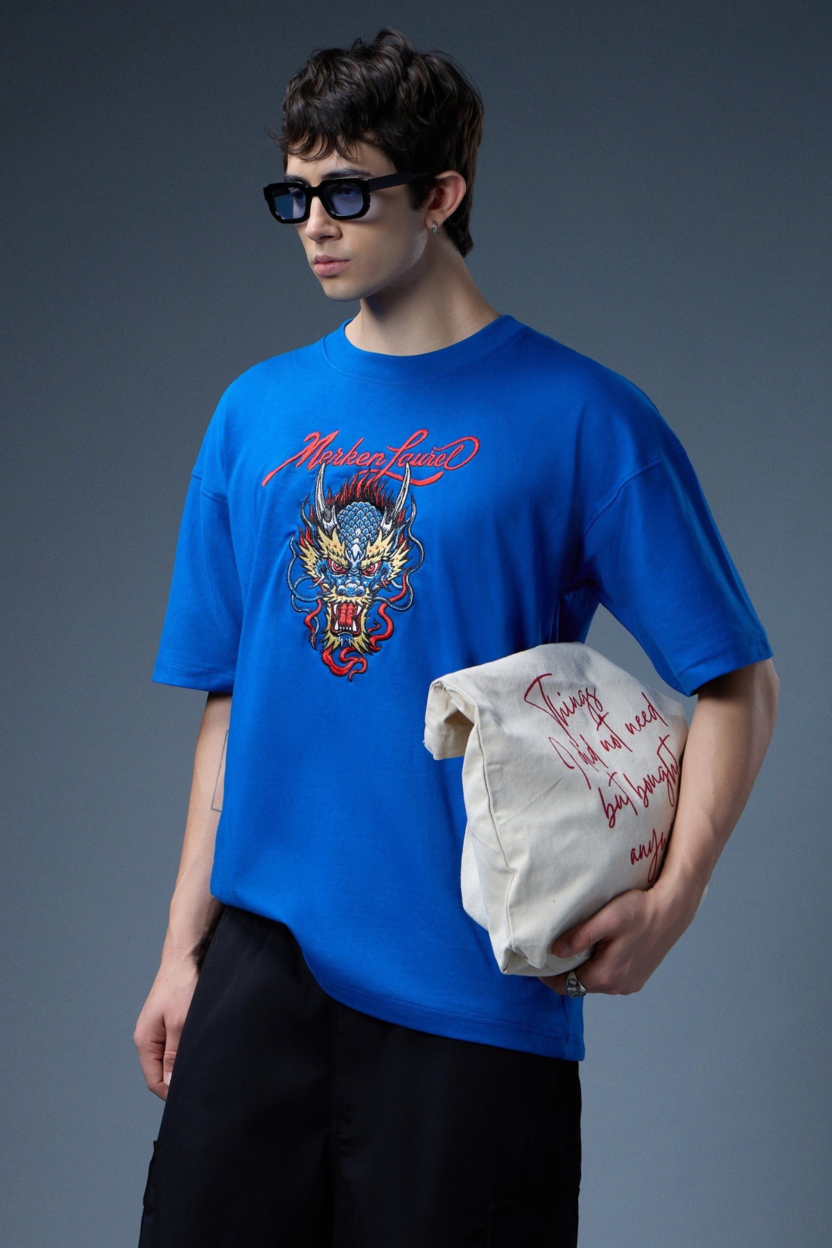 DRAGON EMBROIDERED OVERSIZED T-SHIRT