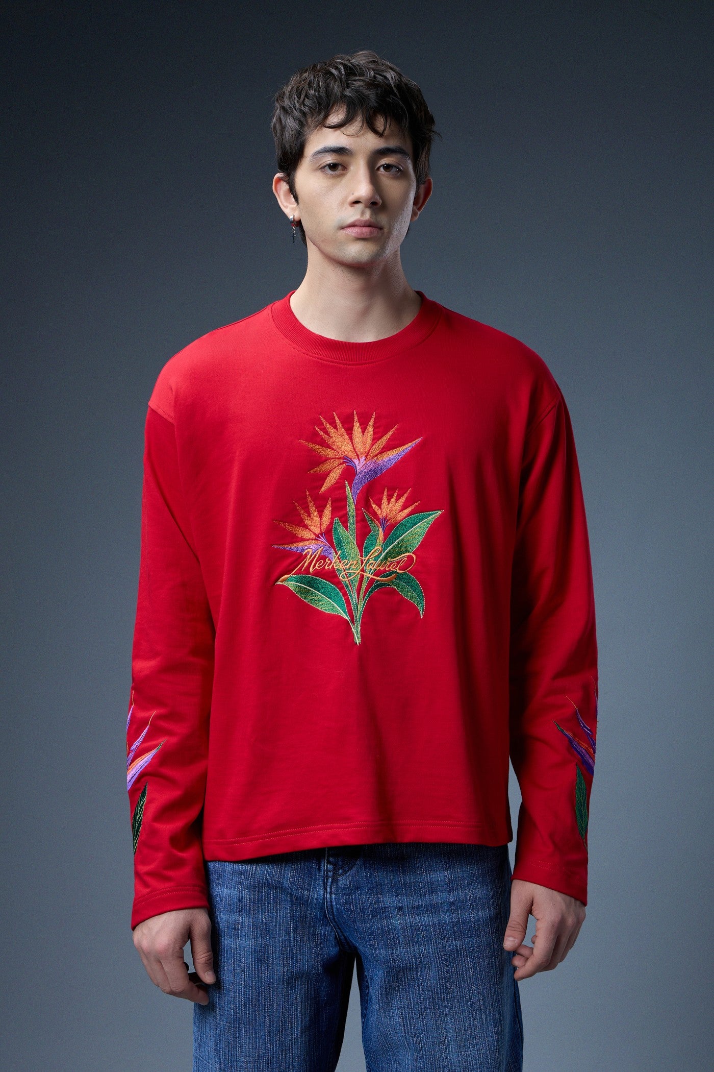 BIRD OF PARADISE EMBROIDERED LONG-SLEEVE T-SHIRT