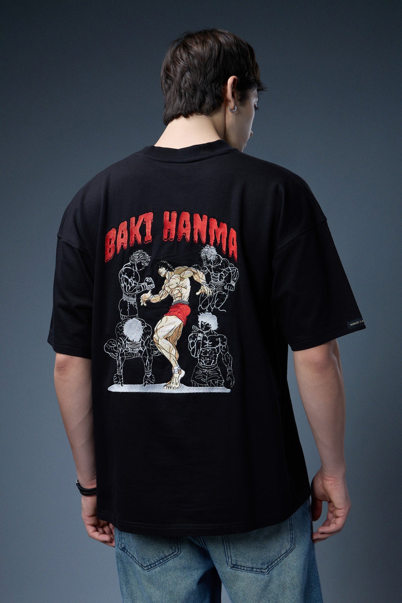 BAKI HANMA EMBROIDERED OVERSIZED T-SHIRT
