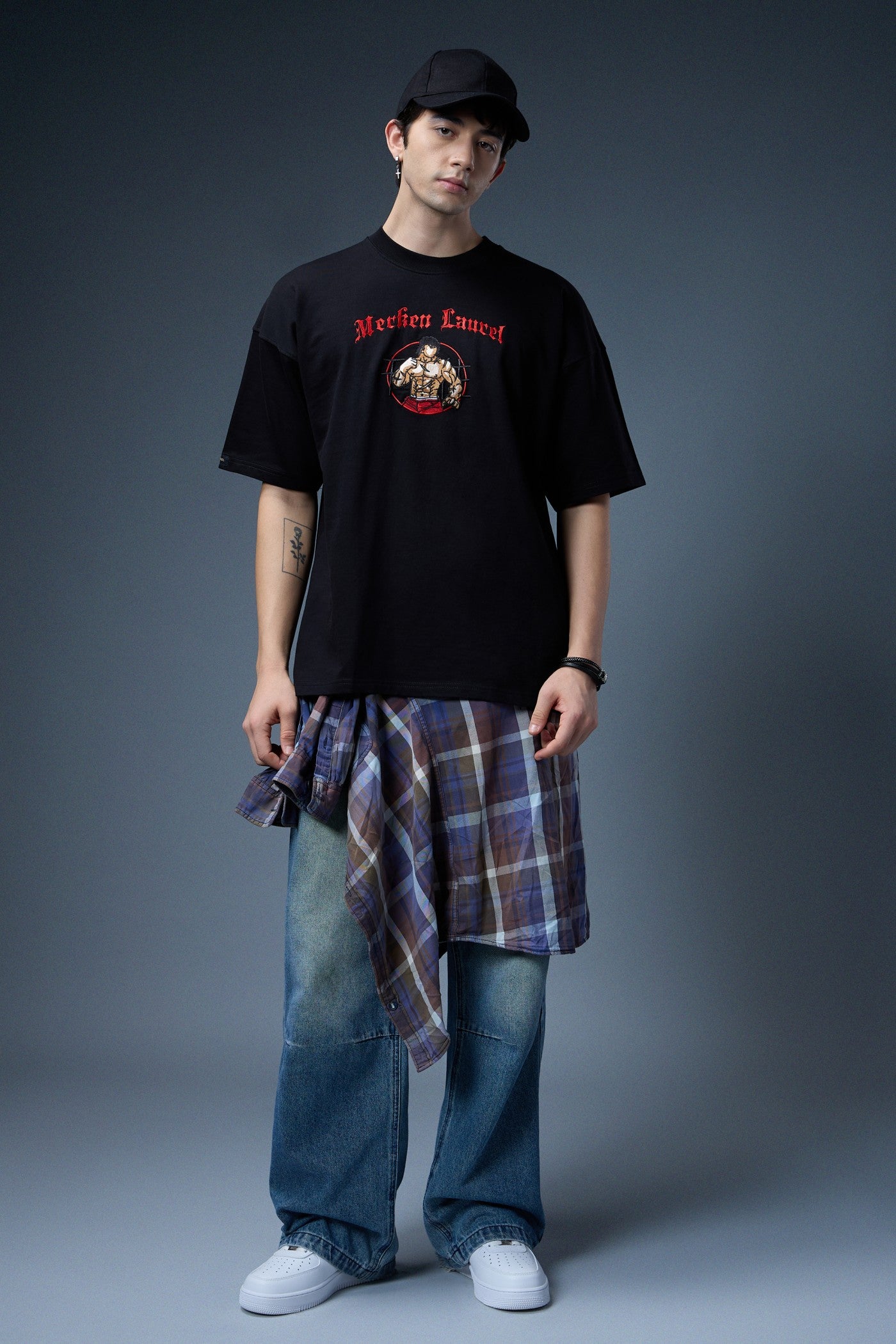 BAKI HANMA EMBROIDERED OVERSIZED T-SHIRT
