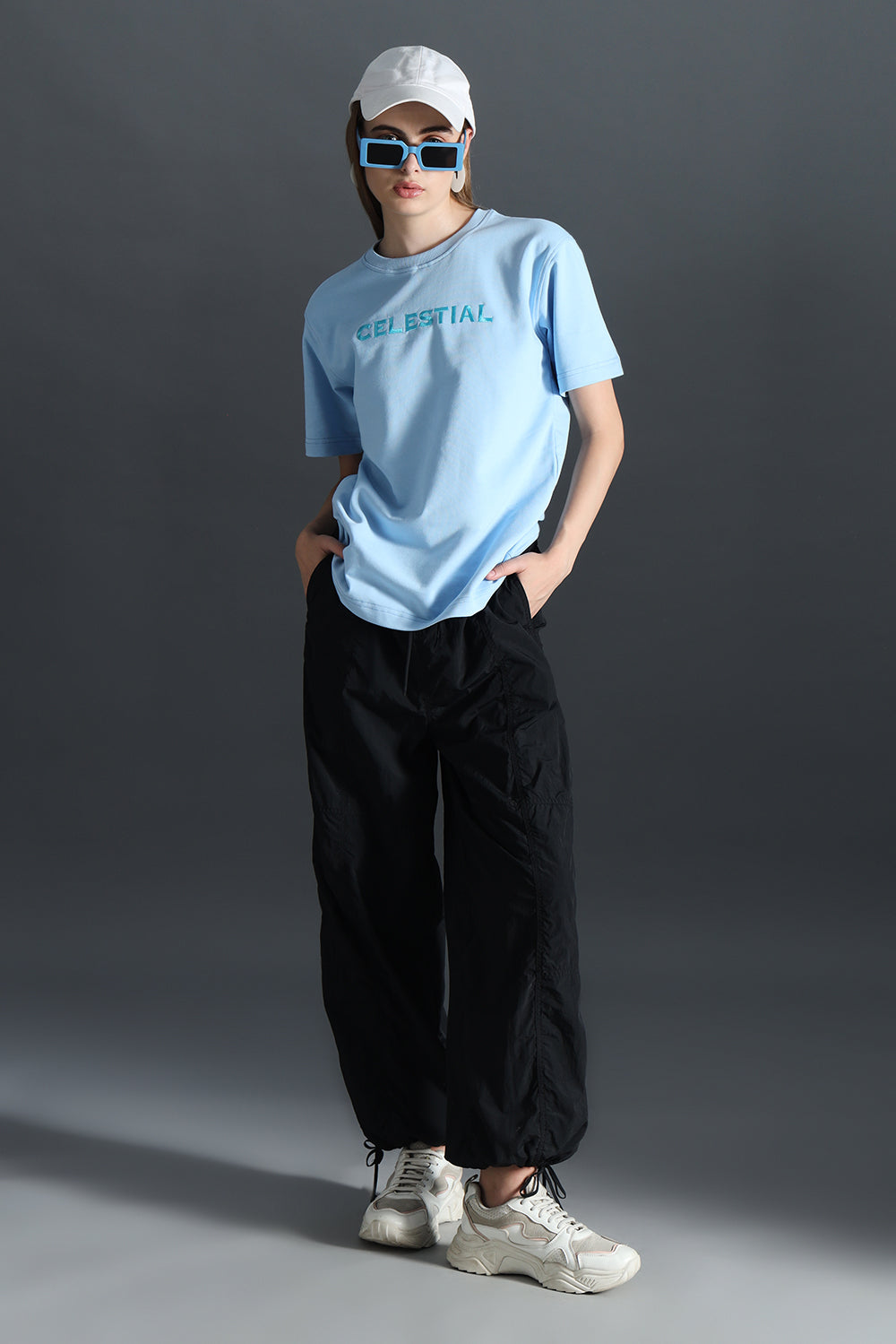 CELESTIAL WOMENS RELAXED FIT EMBROIDERED T-SHIRT