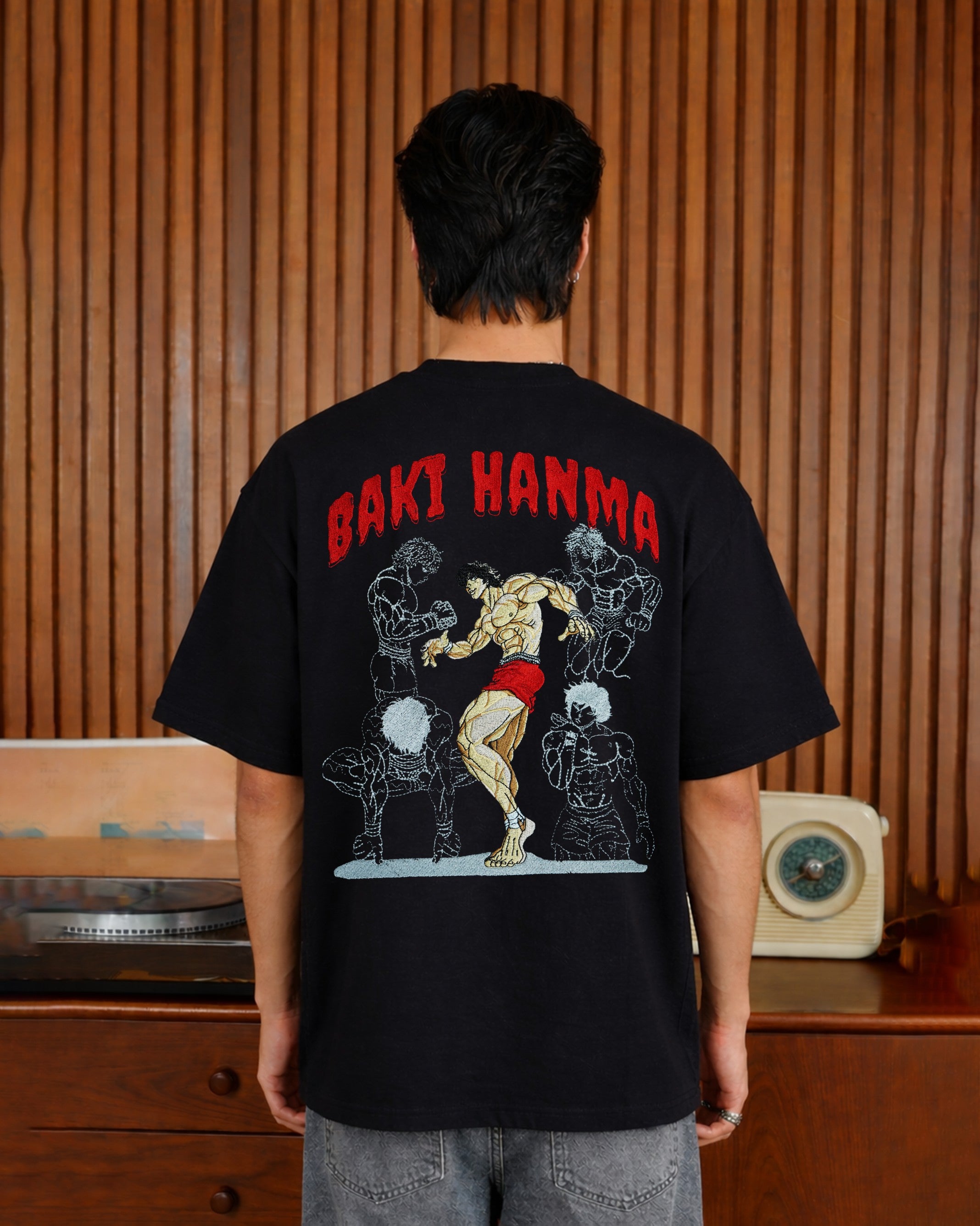 BAKI HANMA EMBROIDERED OVERSIZED T-SHIRT