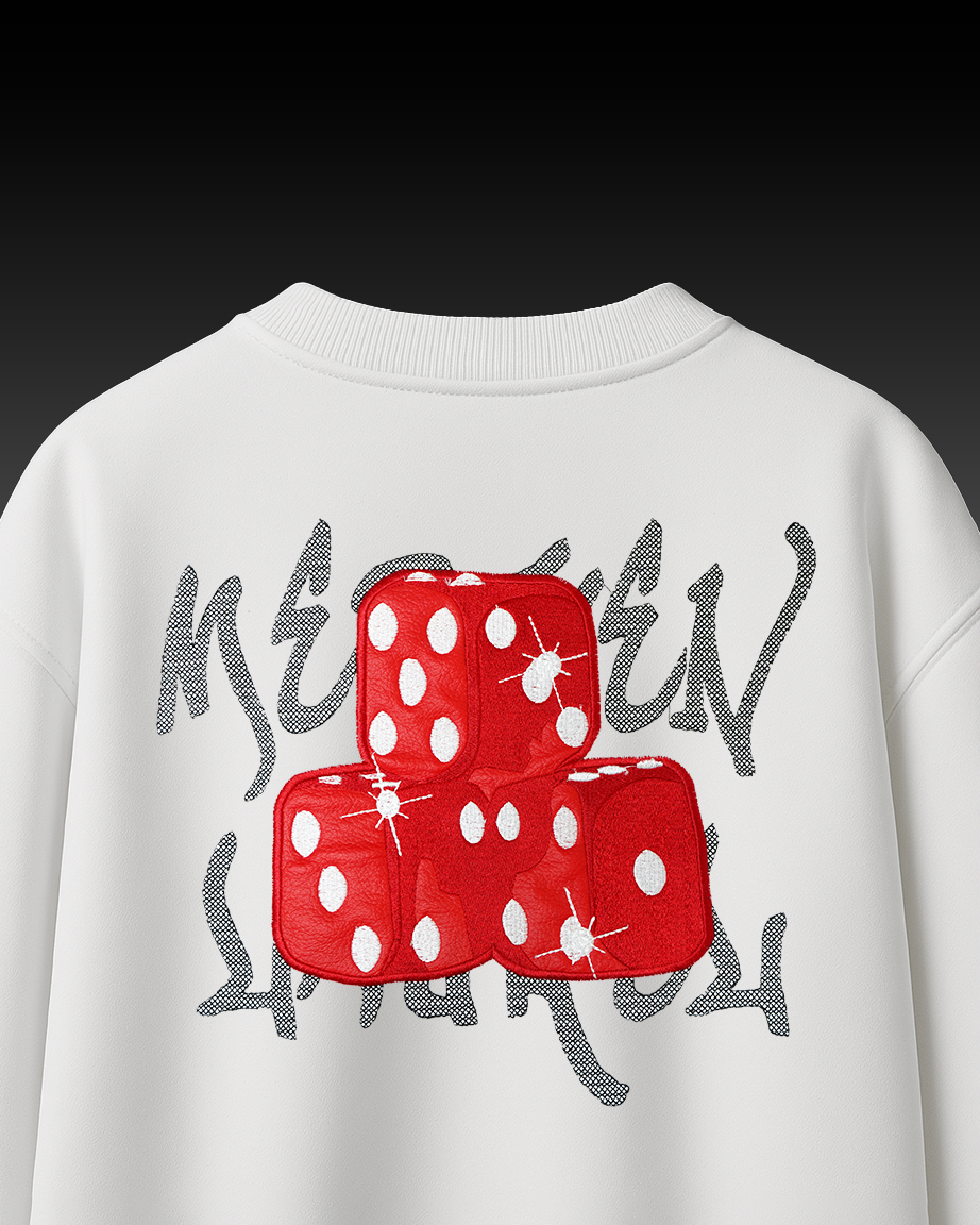 DICE APPLIQUE WHITE EMBROIDERY OVERSIZED T SHIRT