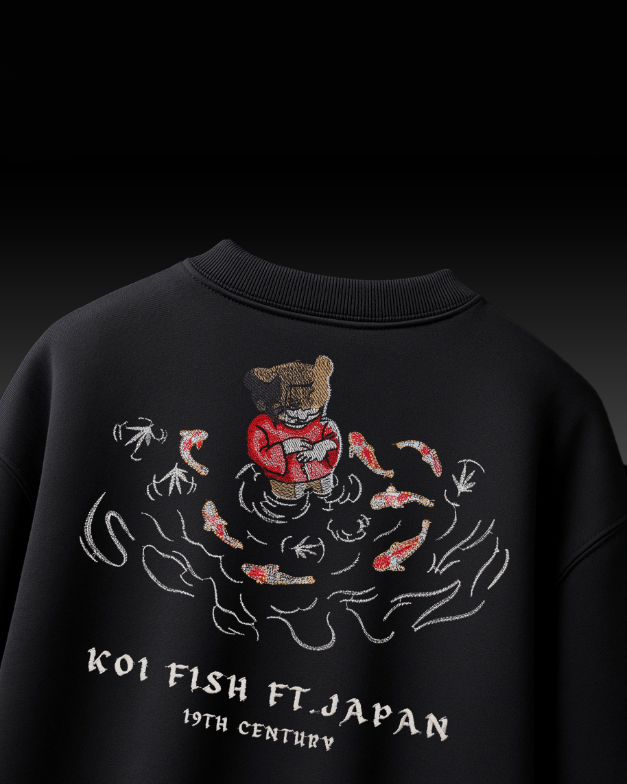KOI FISH EMBROIDERY OVERSIZED T SHIRT