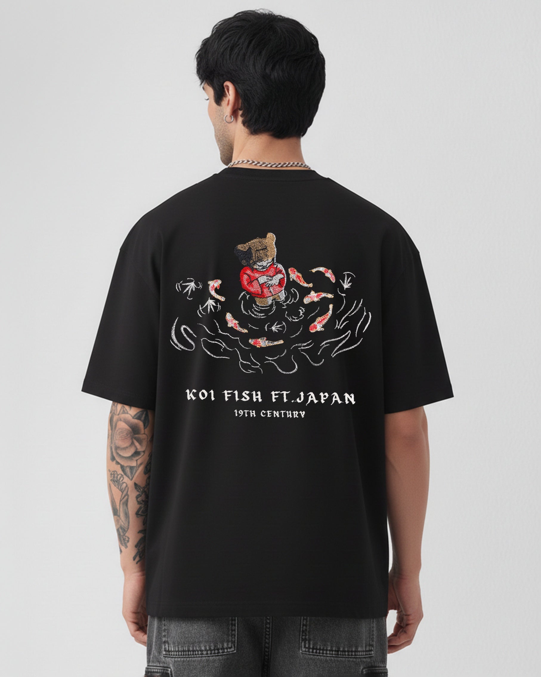 KOI FISH EMBROIDERED OVERSIZED T-SHIRT