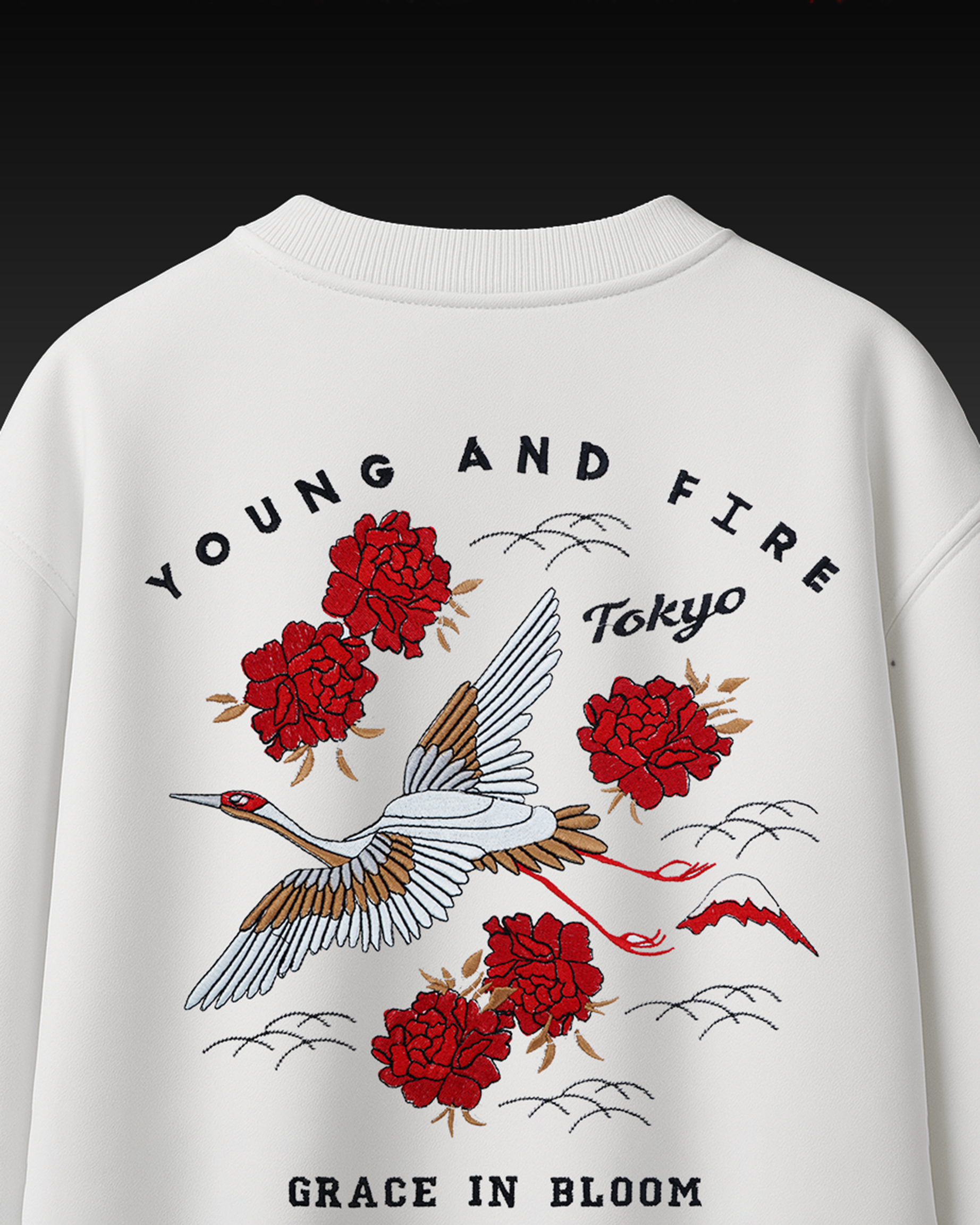 TOKYO SWAN EMBROIDERY OVERSIZED T SHIRT