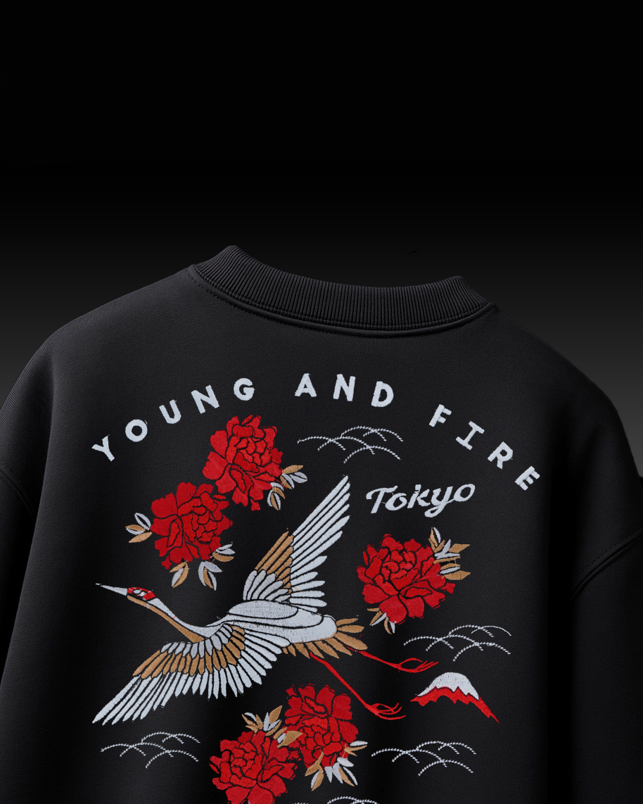 TOKYO SWAN EMBROIDERY OVERSIZED T SHIRT