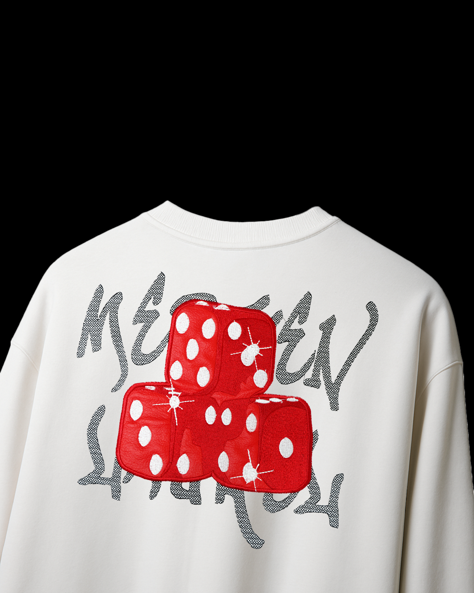 DICE APPLIQUE WHITE EMBROIDERY OVERSIZED T SHIRT