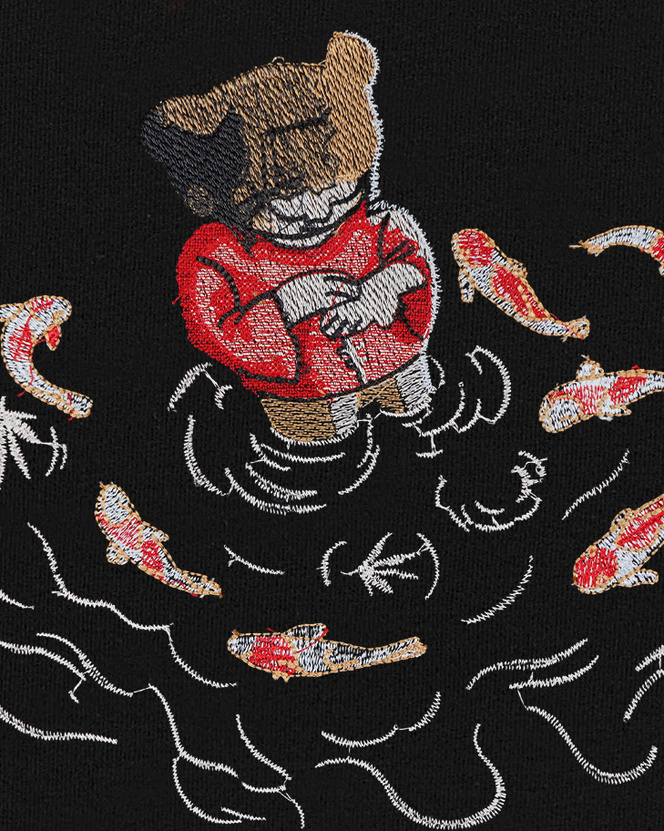 KOI FISH EMBROIDERY OVERSIZED T SHIRT