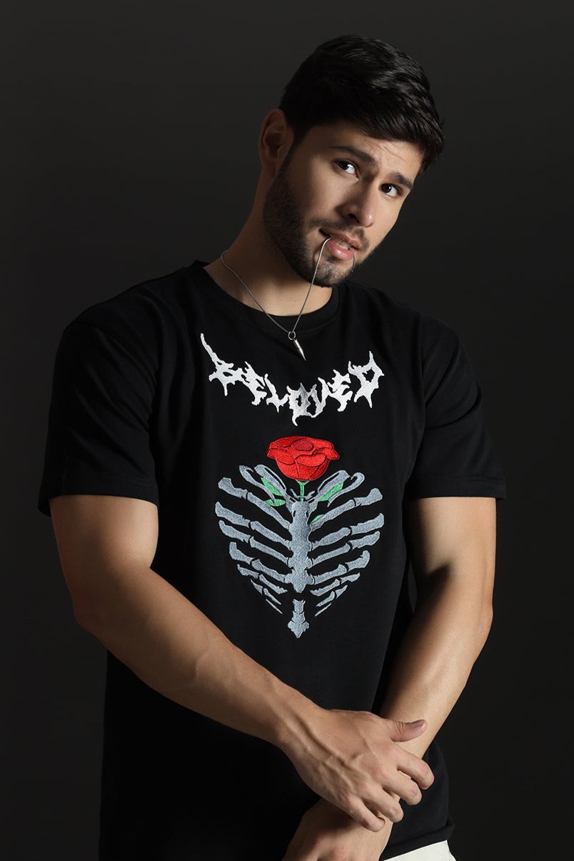 RIBCAGE ROSE RELAXED FIT EMBROIDERED T-SHIRT