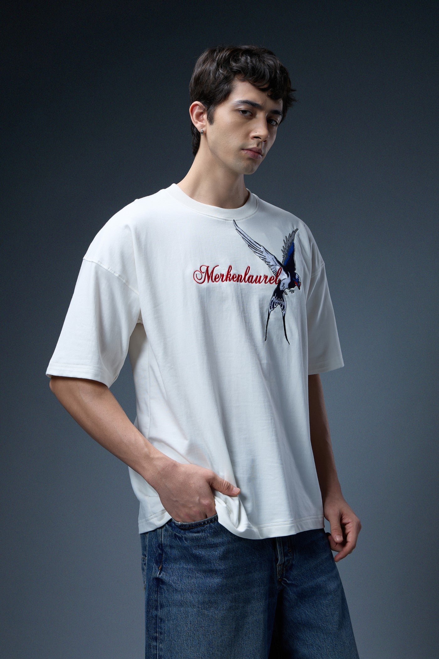 LAUREL BIRD EMBROIDERED OVERSIZED T-SHIRT