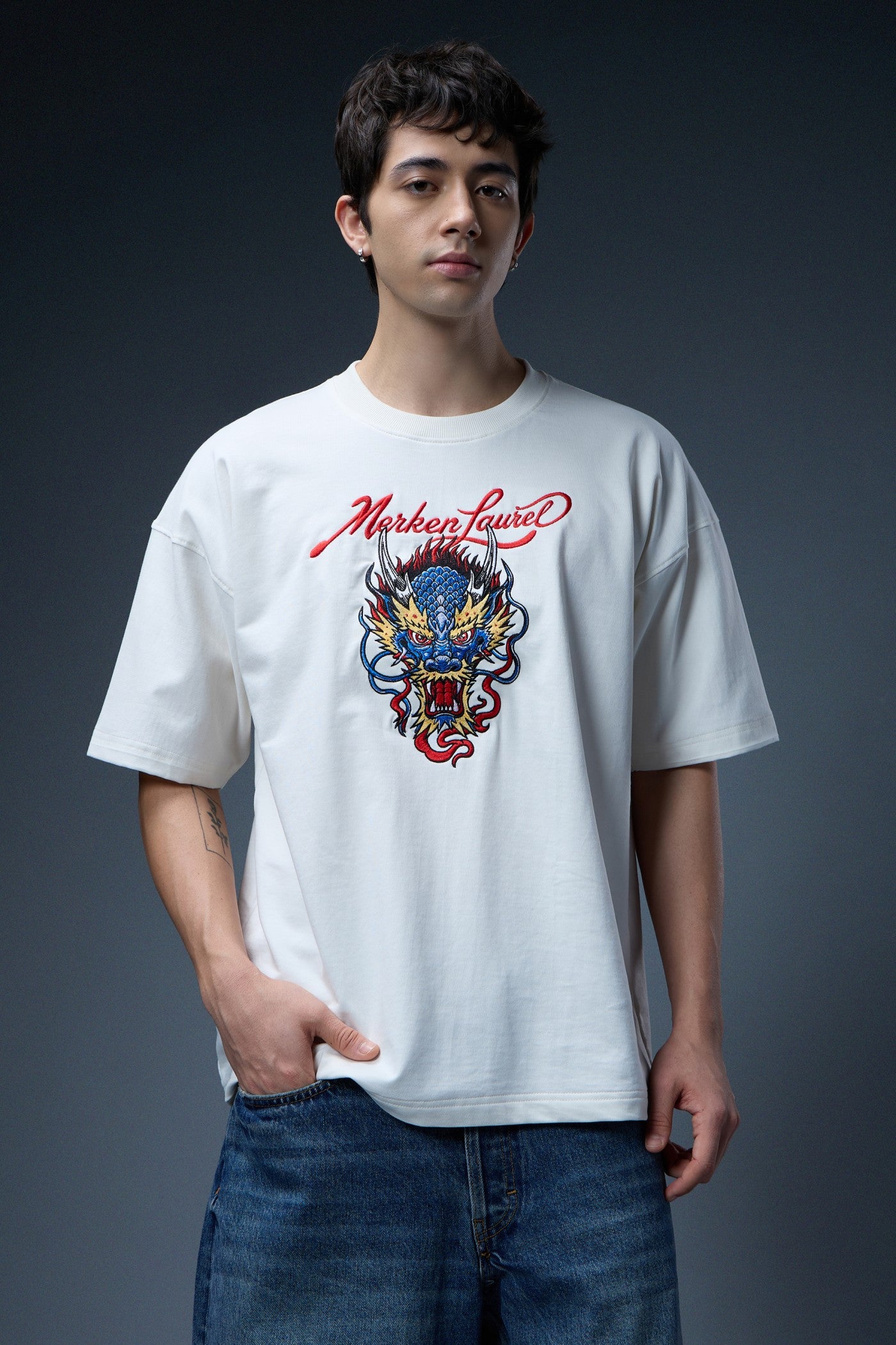DRAGON EMBROIDERED OVERSIZED T-SHIRT