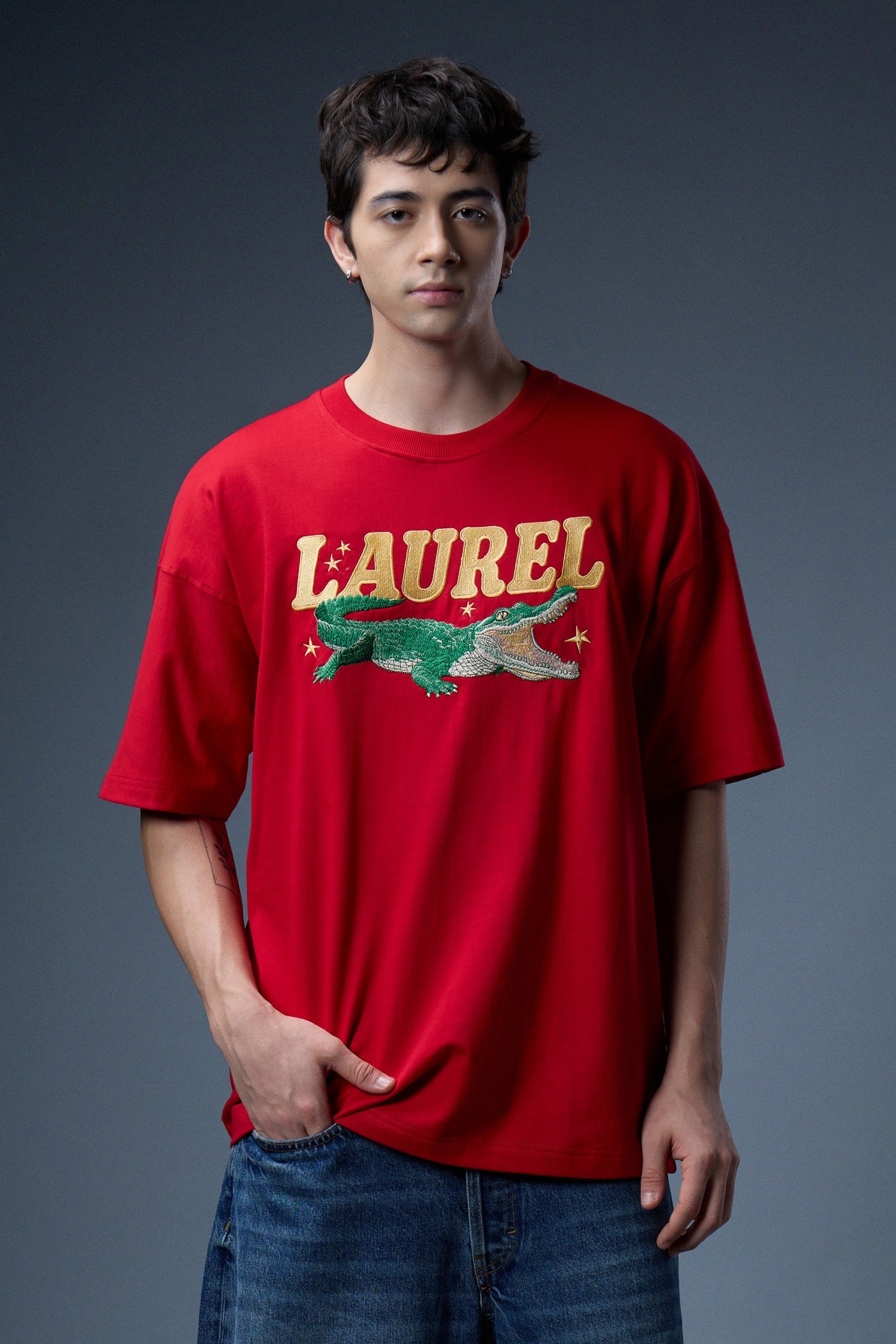 CROCODILE EMBROIDERED OVERSIZED T-SHIRT