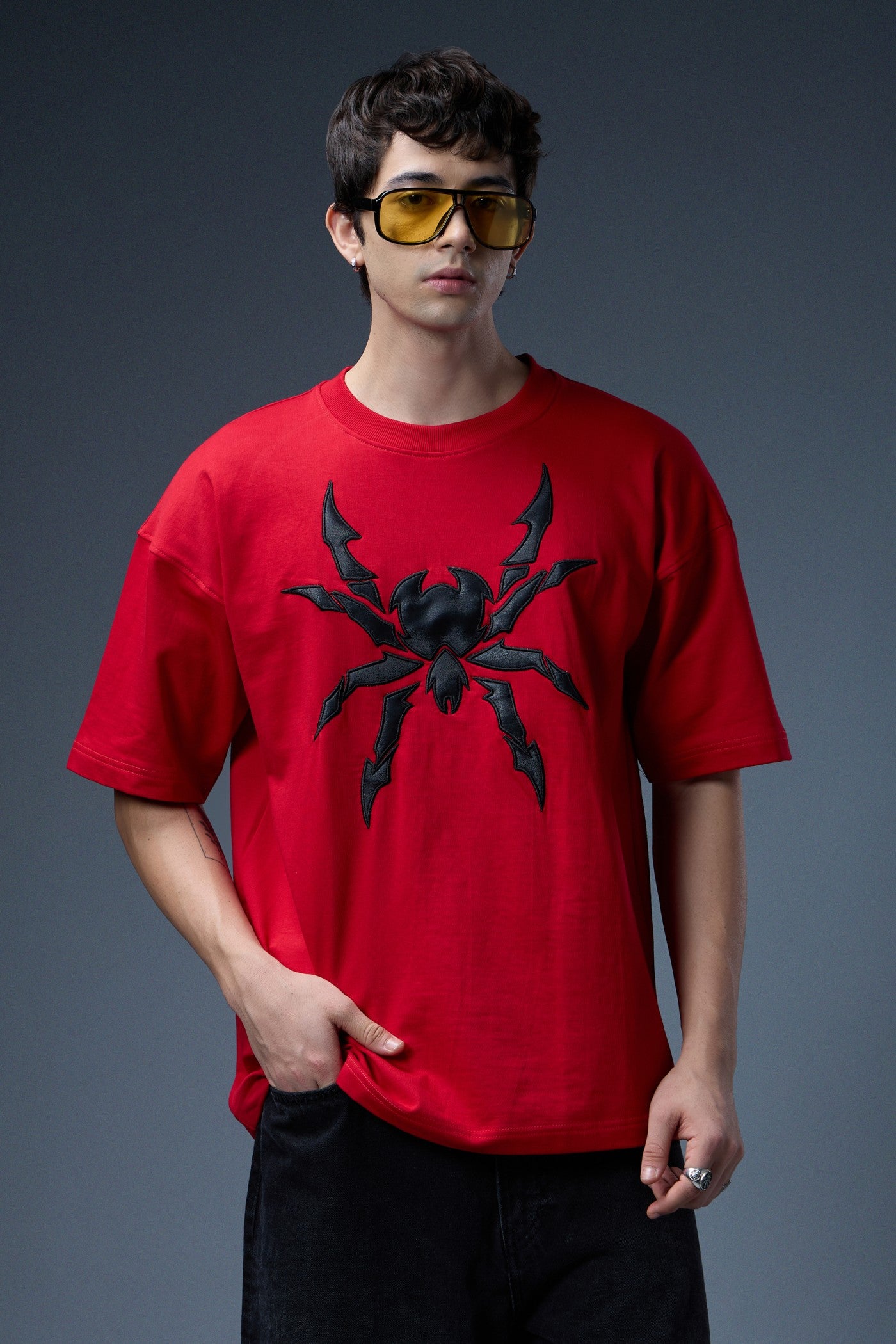 SPIDER EMBROIDERED OVERSIZED T-SHIRT