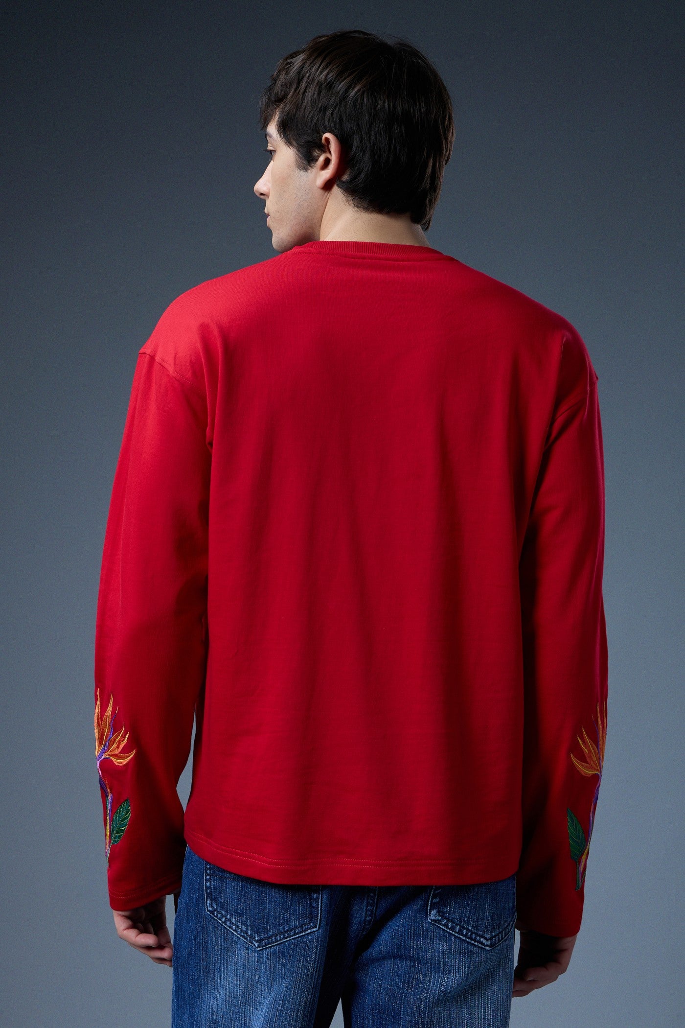 BIRD OF PARADISE EMBROIDERED LONG-SLEEVE T-SHIRT