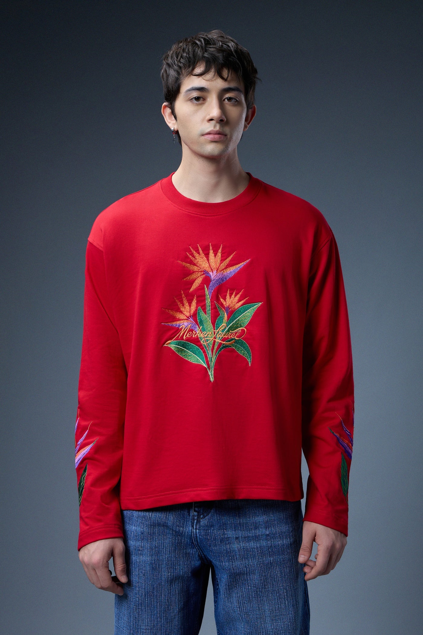 BIRD OF PARADISE EMBROIDERED LONG-SLEEVE T-SHIRT
