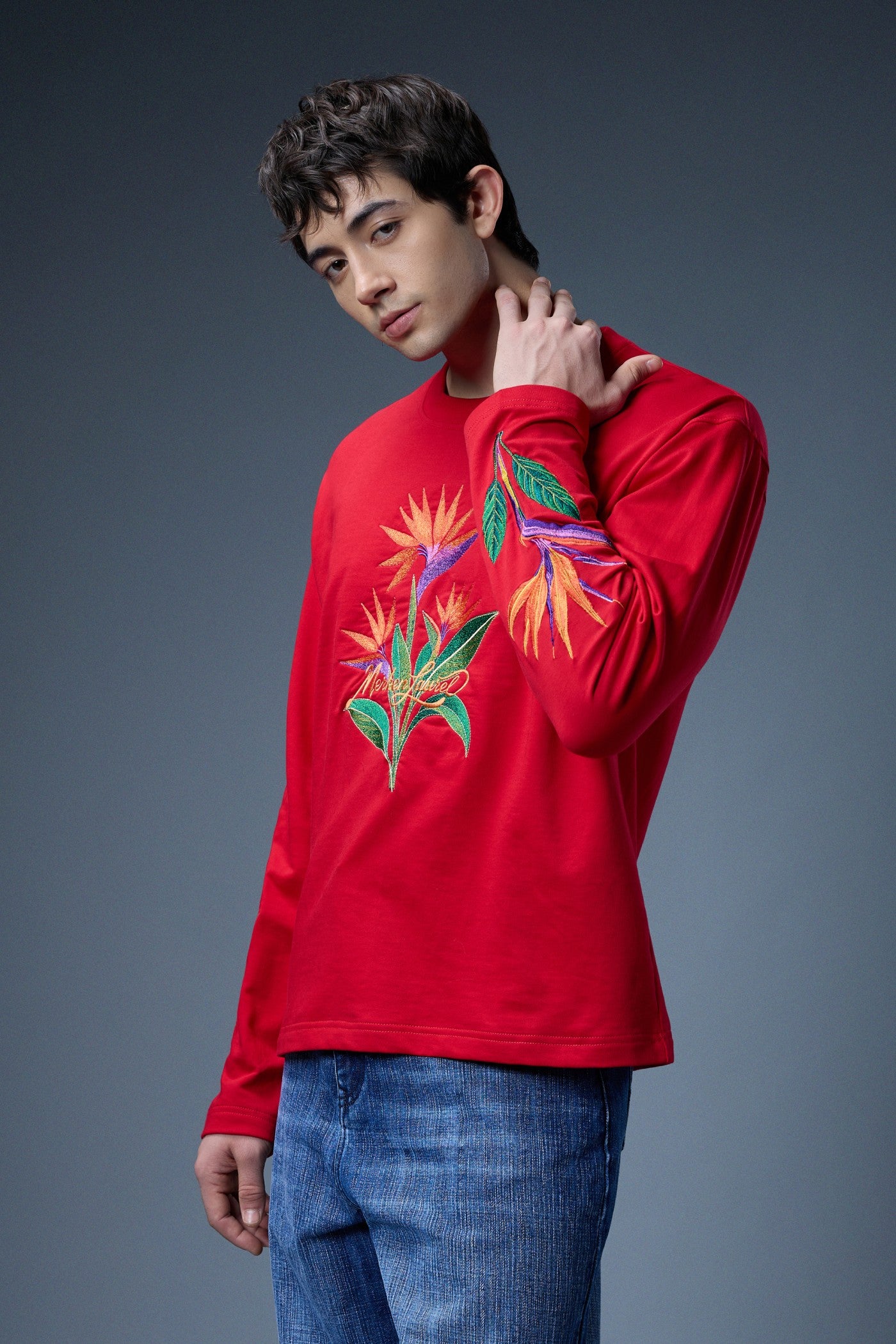 BIRD OF PARADISE EMBROIDERED LONG-SLEEVE T-SHIRT