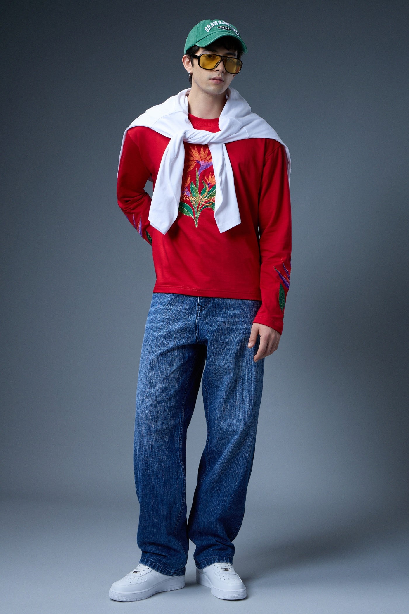 BIRD OF PARADISE EMBROIDERED LONG-SLEEVE T-SHIRT
