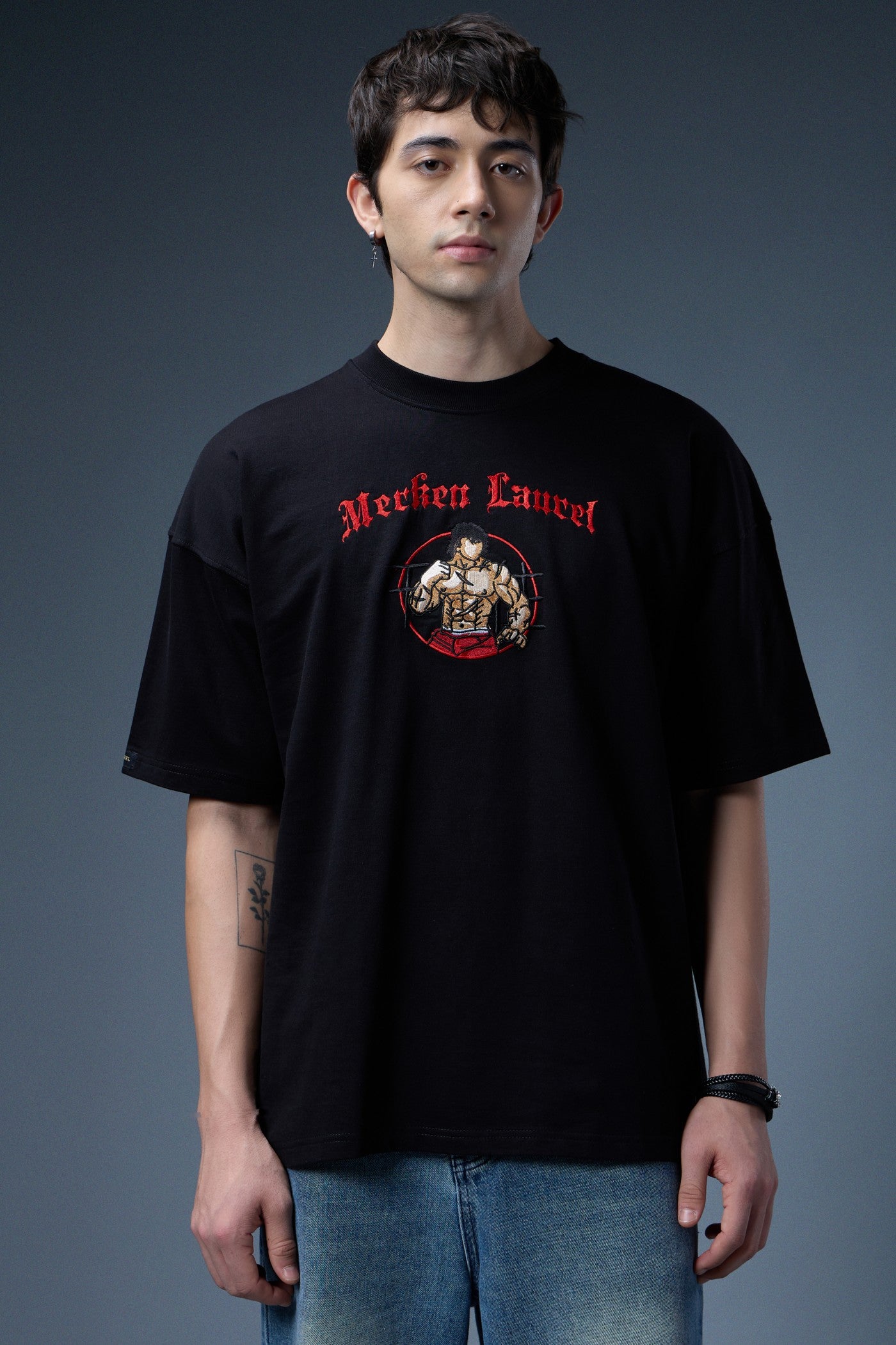 BAKI HANMA EMBROIDERED OVERSIZED T-SHIRT