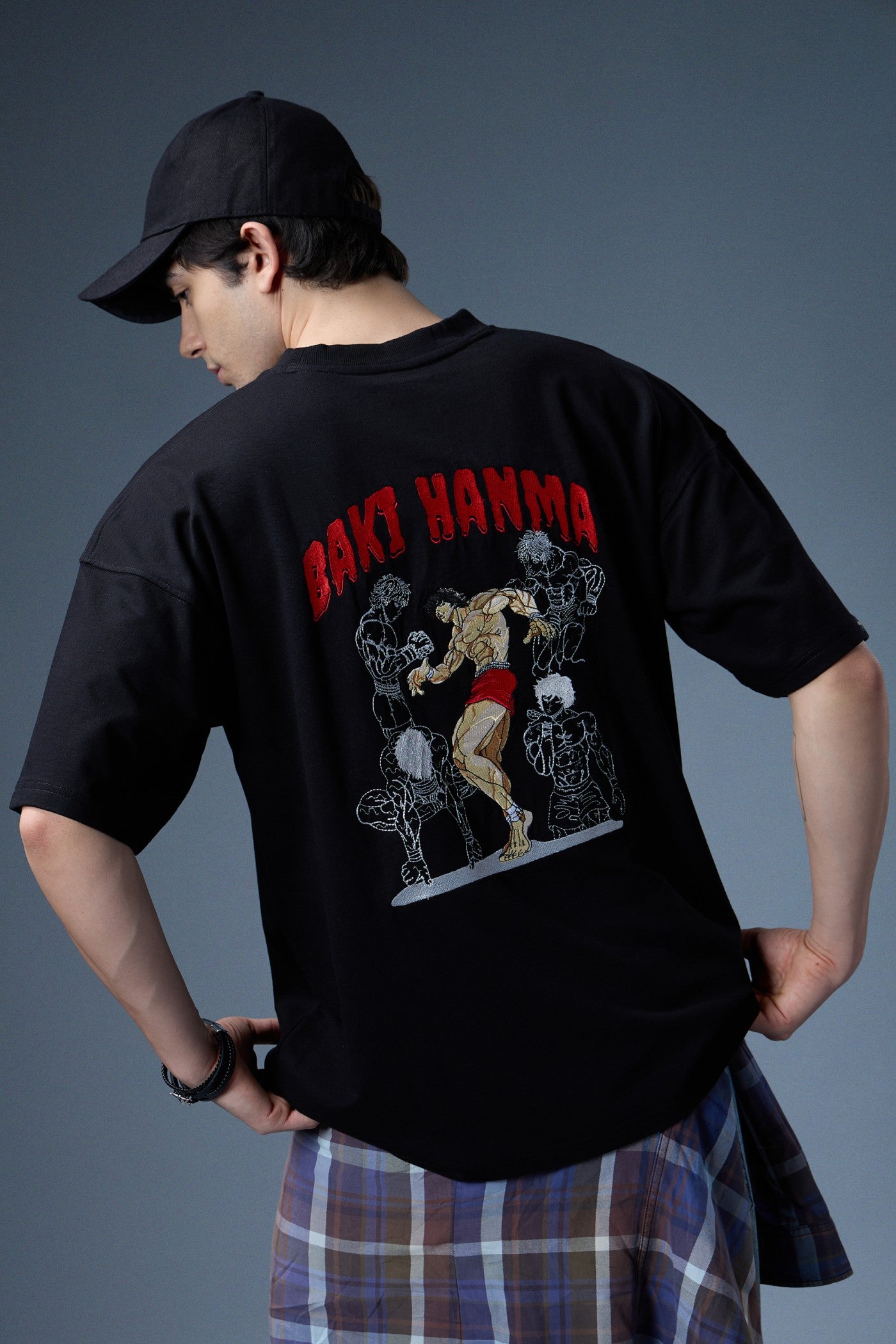 BAKI HANMA EMBROIDERED OVERSIZED T-SHIRT