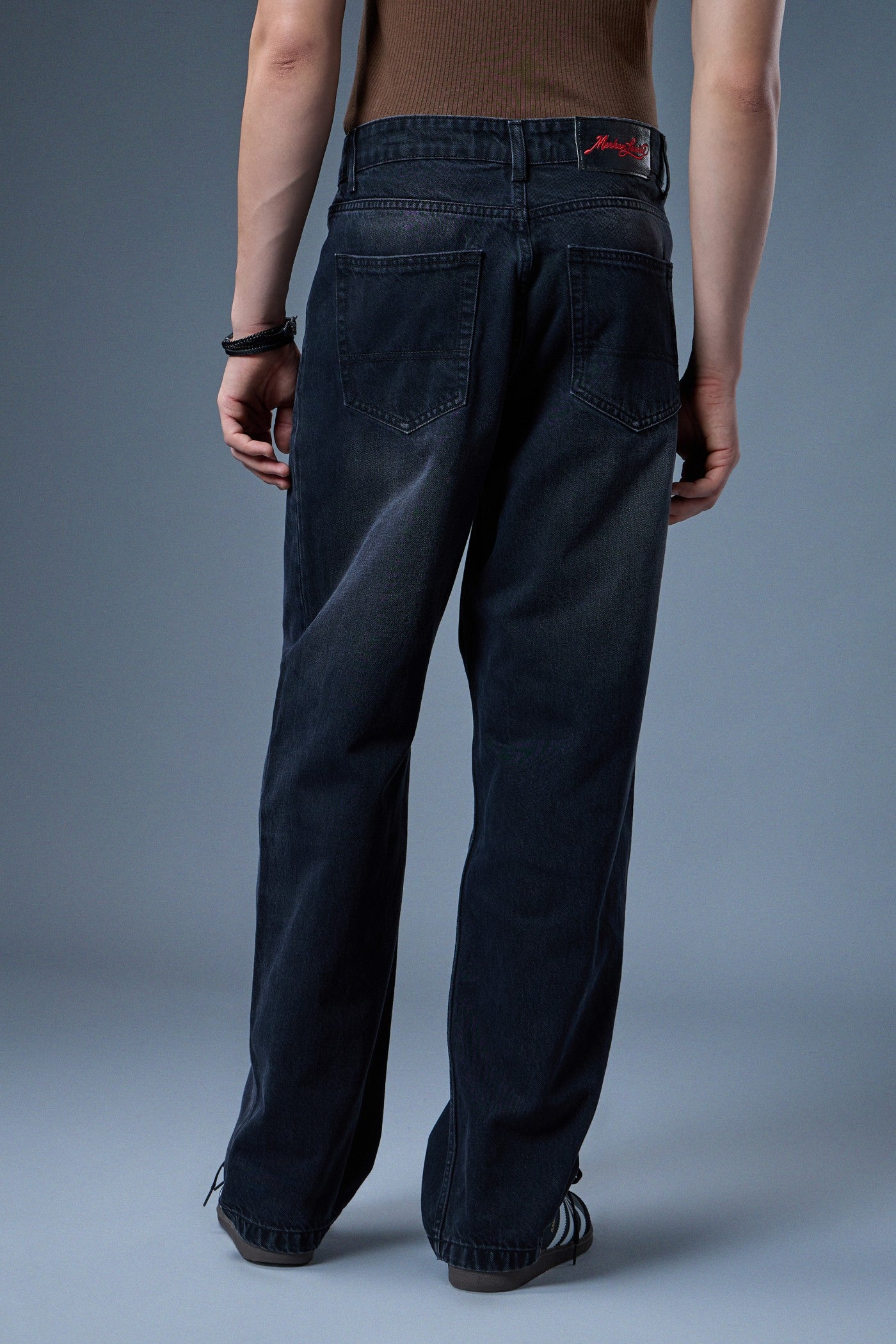 LION EMBROIDERED BAGGY DENIM JEANS