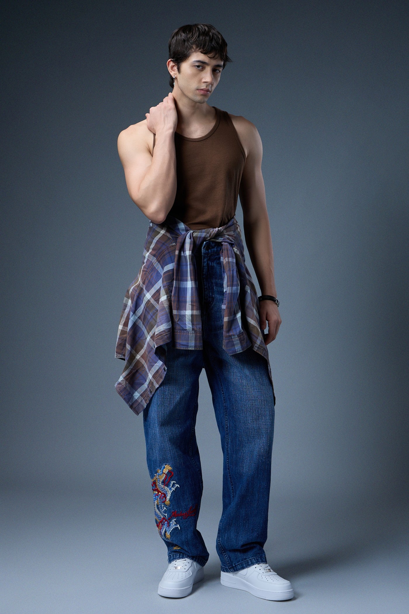 DRAGON EMBROIDERED BAGGY DENIM JEANS