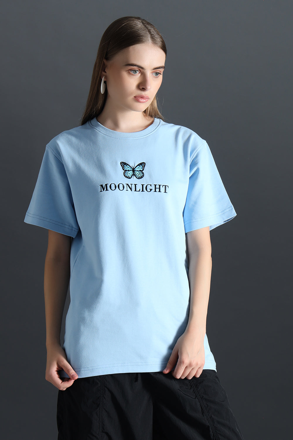 MOONLIGHT WOMENS RELAXED FIT EMBROIDERED T-SHIRT