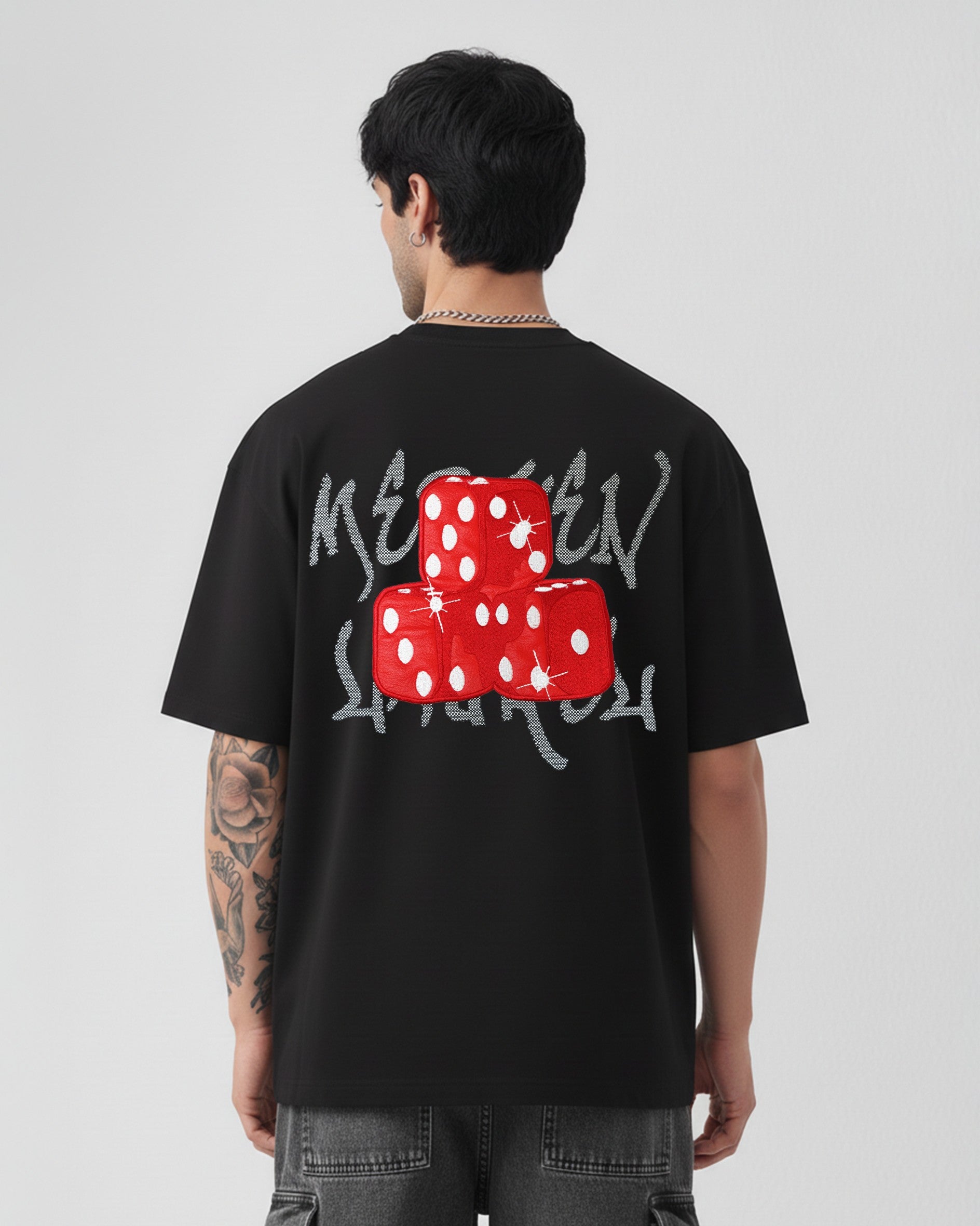 DICE APPLIQUE EMBROIDERED OVERSIZED T-SHIRT