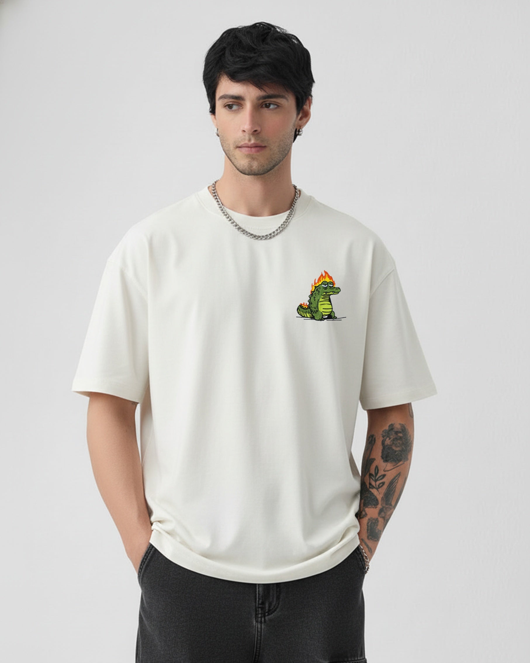 FLAME GATOR EMBROIDERED OVERSIZED T-SHIRT
