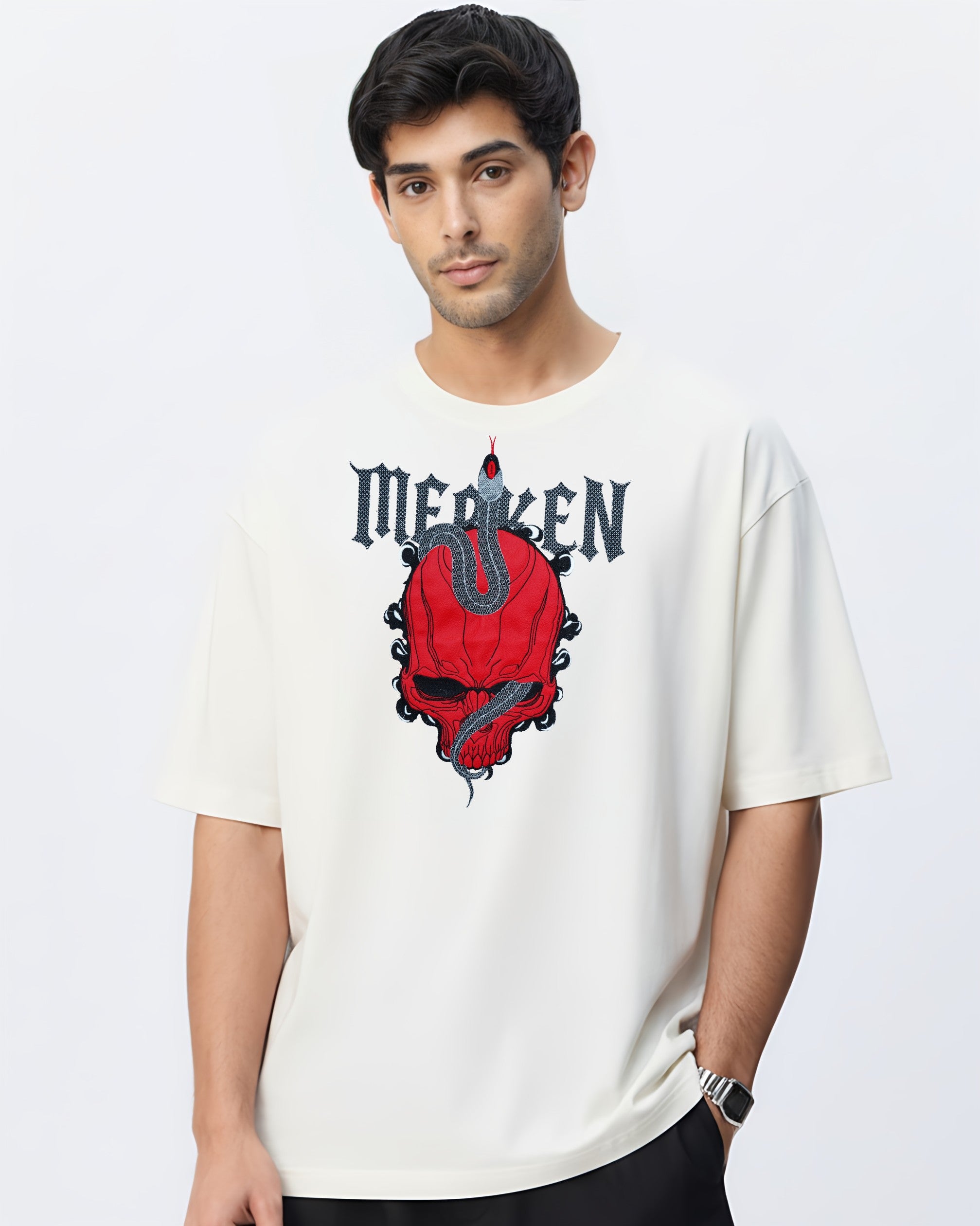SKULL & SERPENT EMBROIDERY T-SHIRT