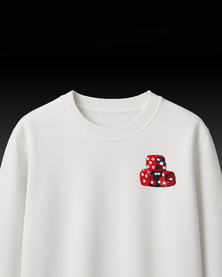DICE APPLIQUE WHITE EMBROIDERY OVERSIZED T SHIRT